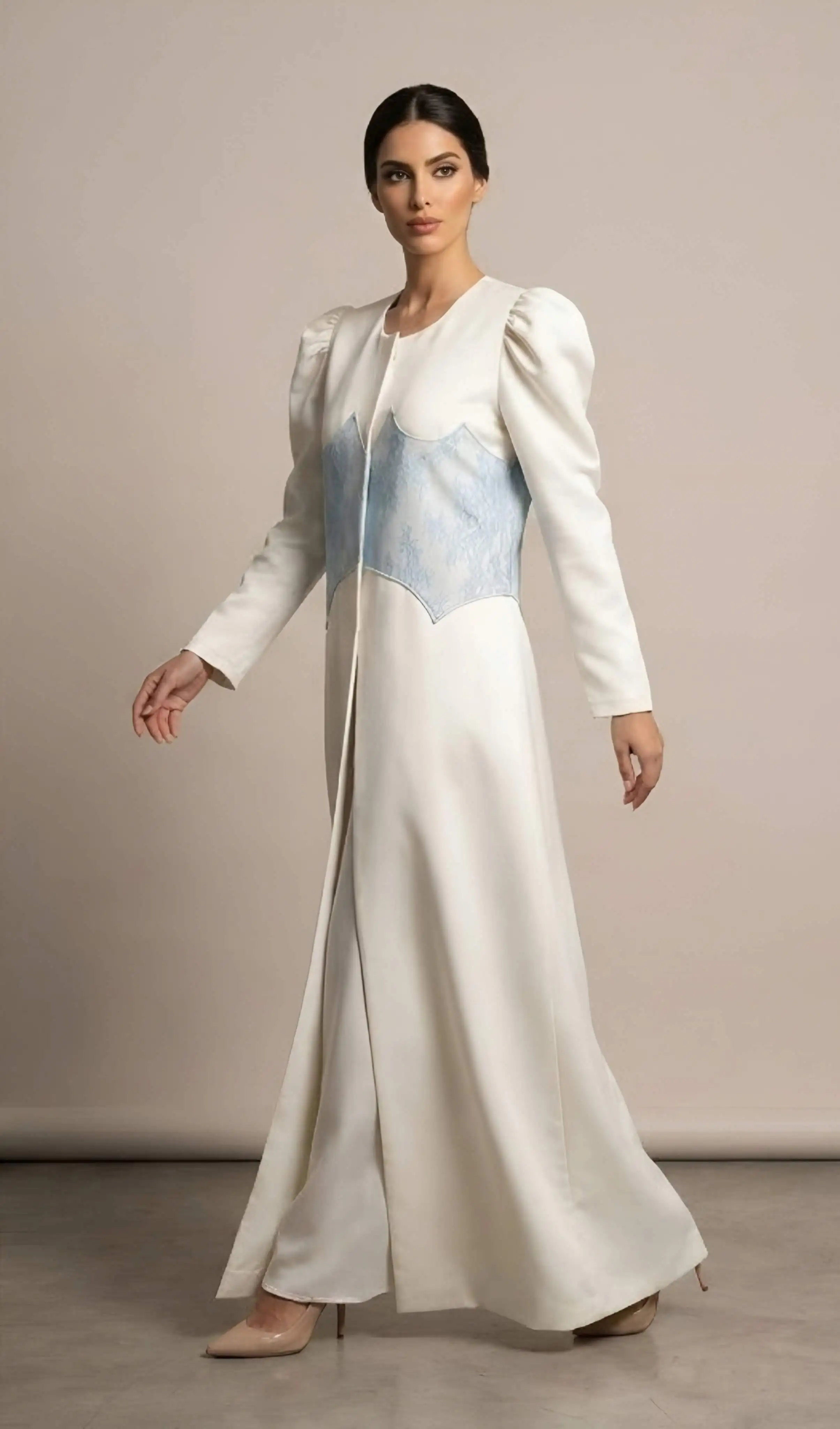 Vest abaya in skyblue and white