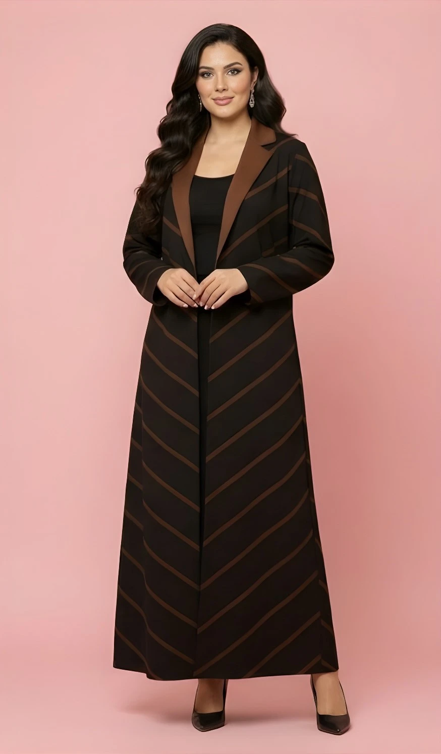 Diagonal stripe Abaya in black & brown