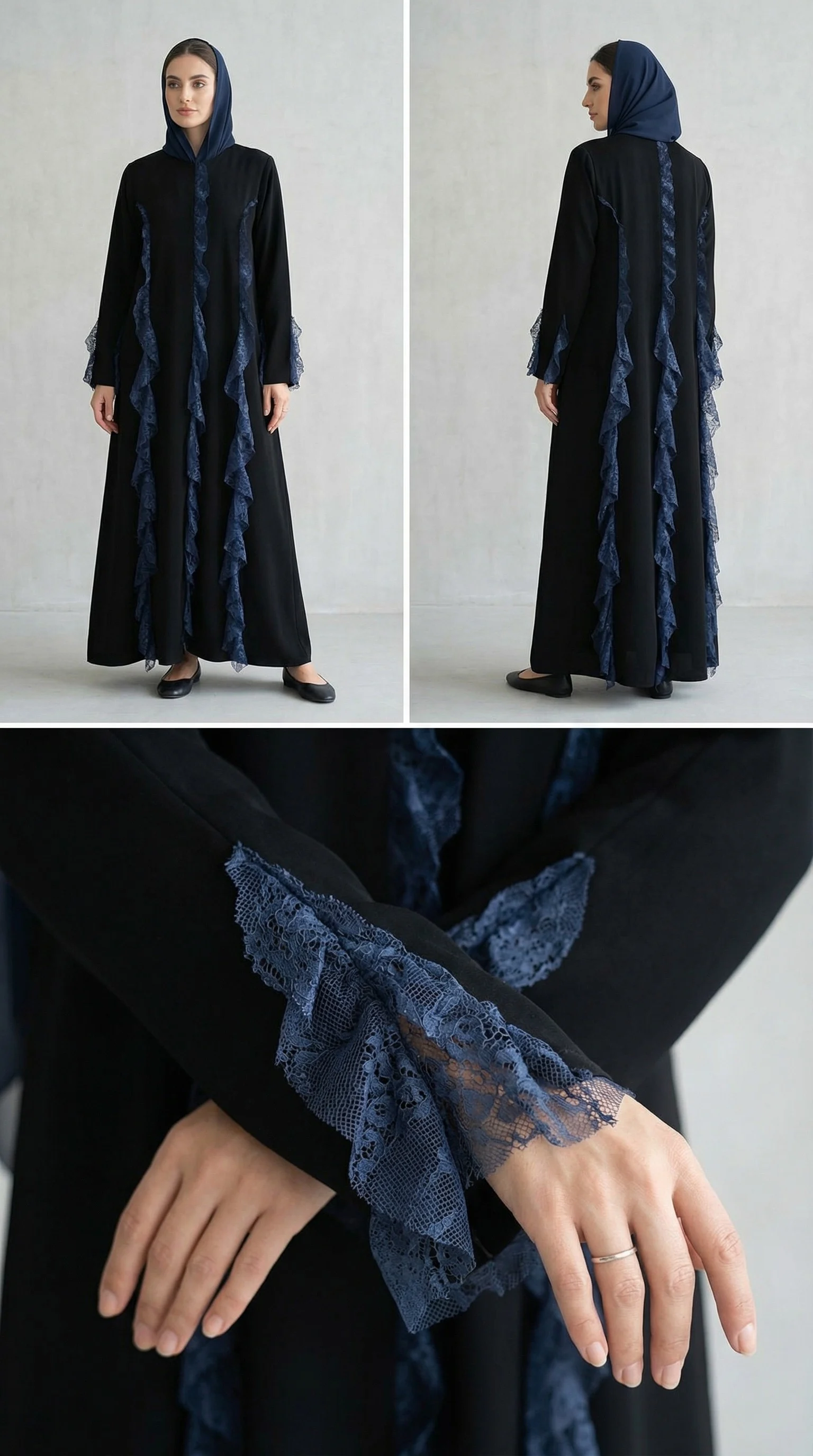 Frill Abaya in black & blue
