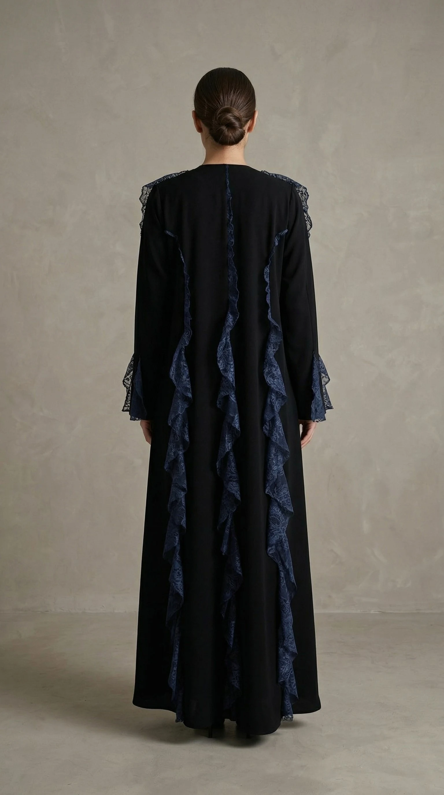 Frill Abaya in black & blue