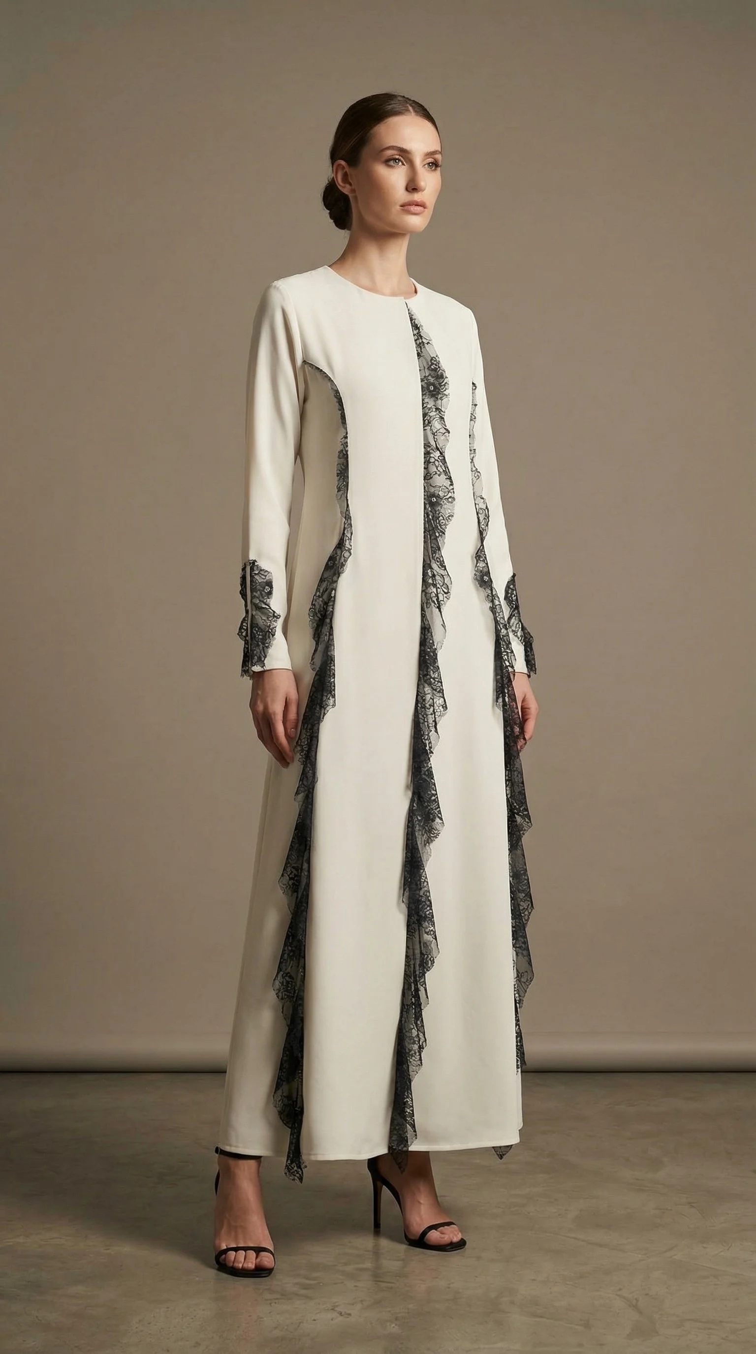 Frill Abaya in white & blue