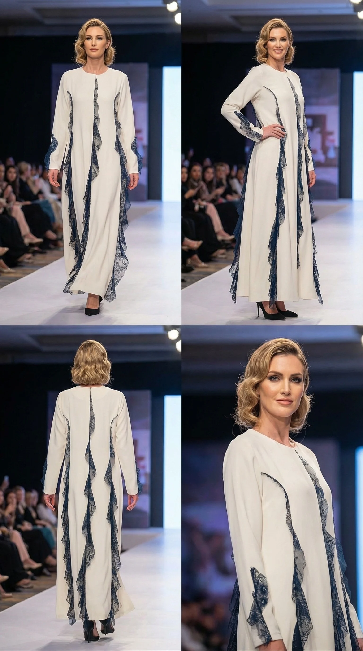 Frill Abaya in white & blue