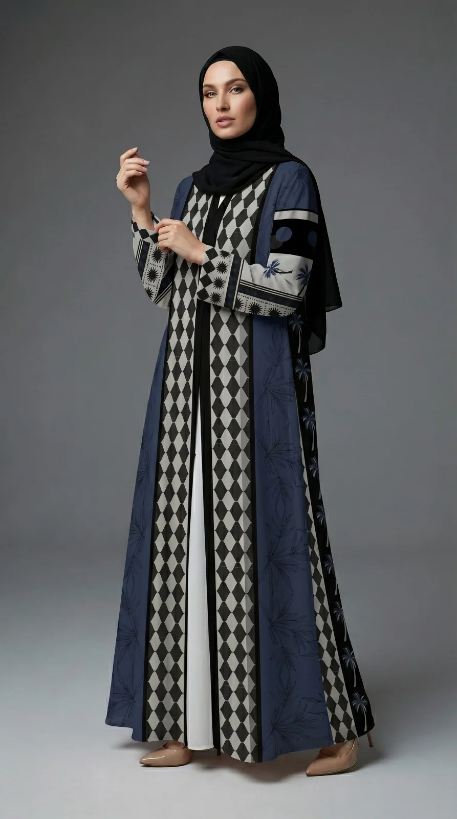 Geometrical botanicals print in blue