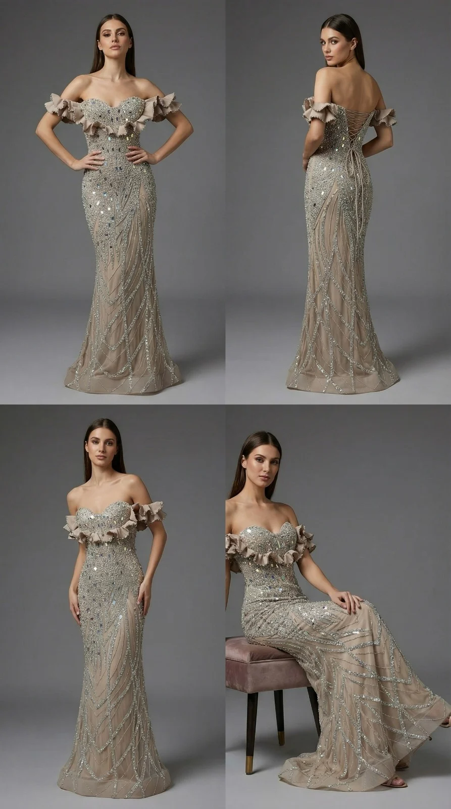 Embroidery Gray Gowns