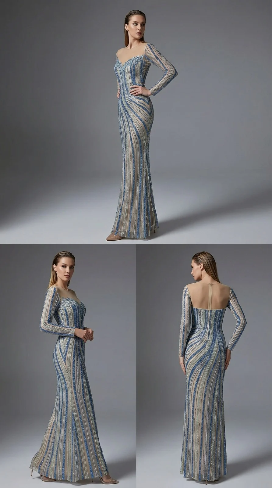 Bluish Embroidery Gowns