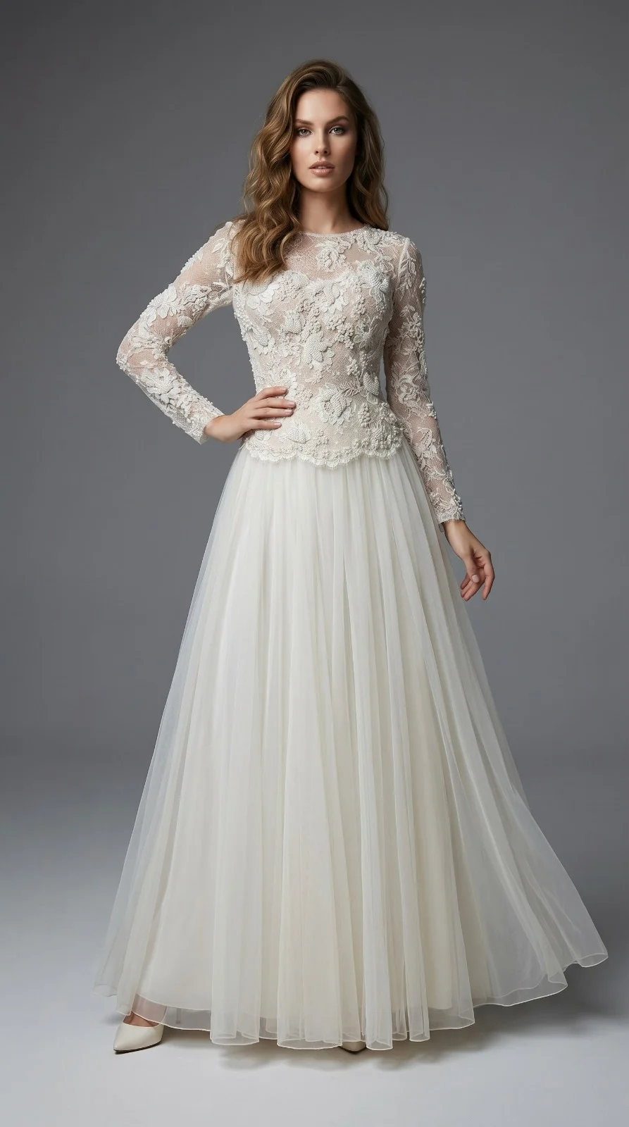 White Long Sleeved Bridal Gown
