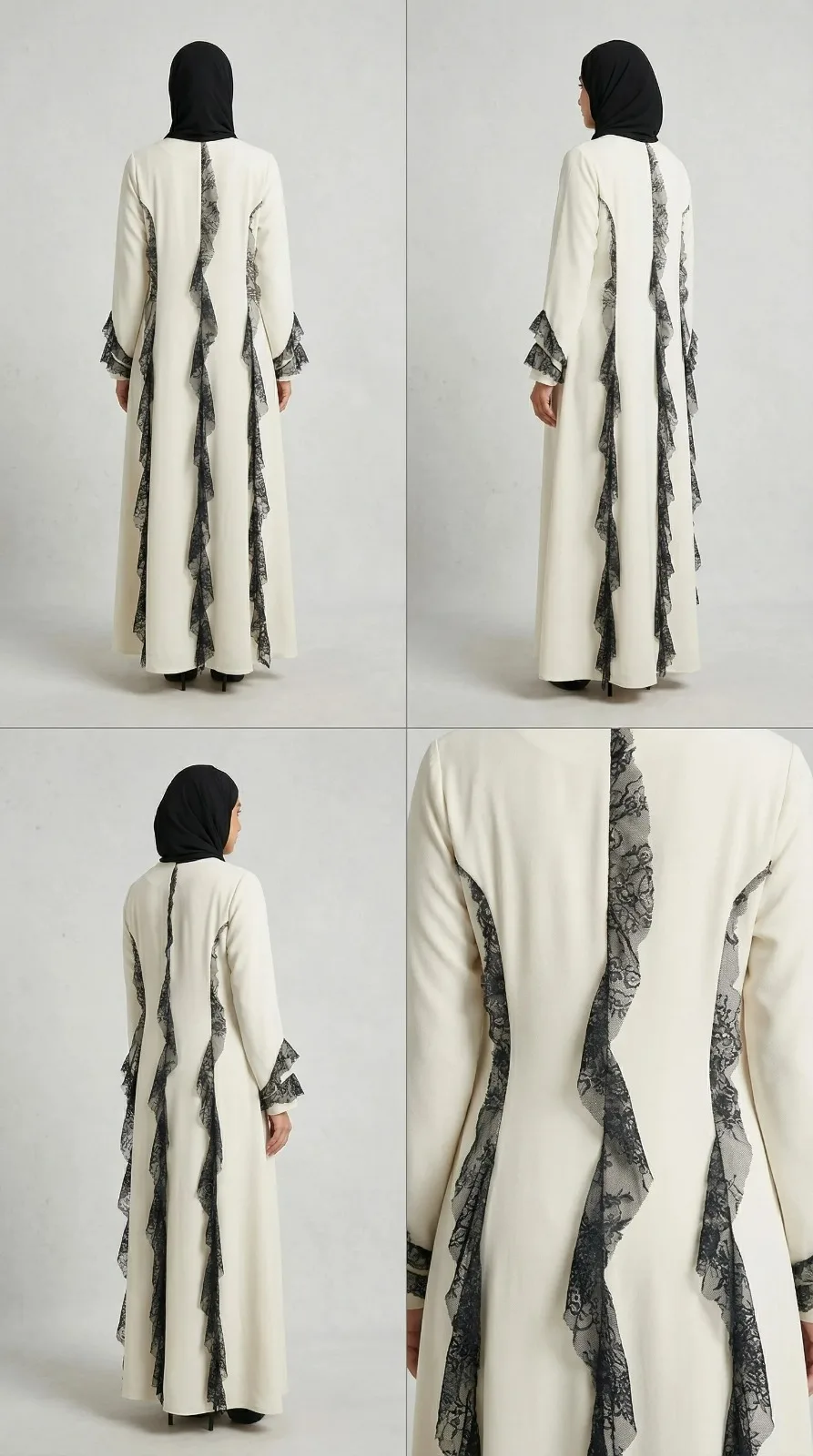 Frill Abaya in white & blue