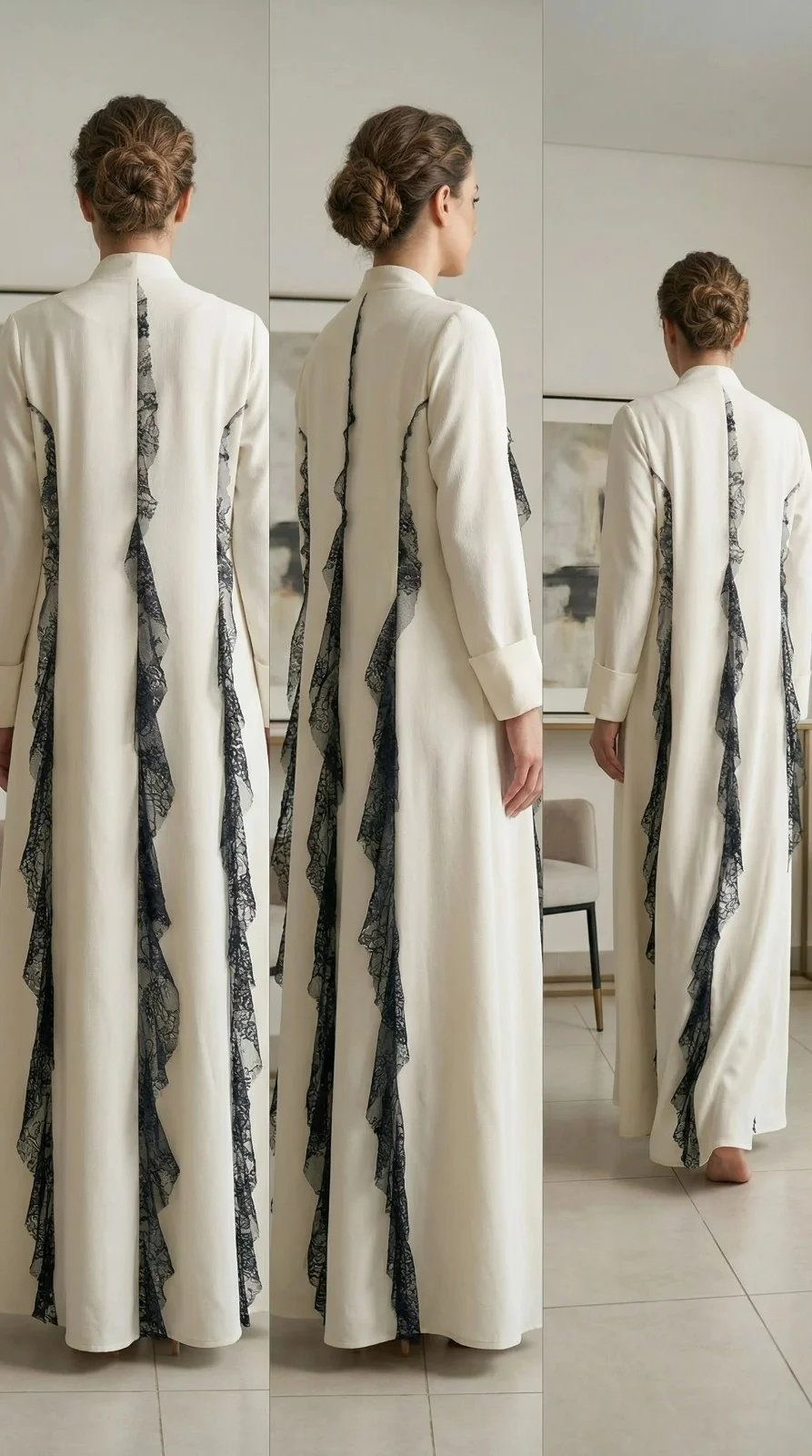 Frill Abaya in white & blue