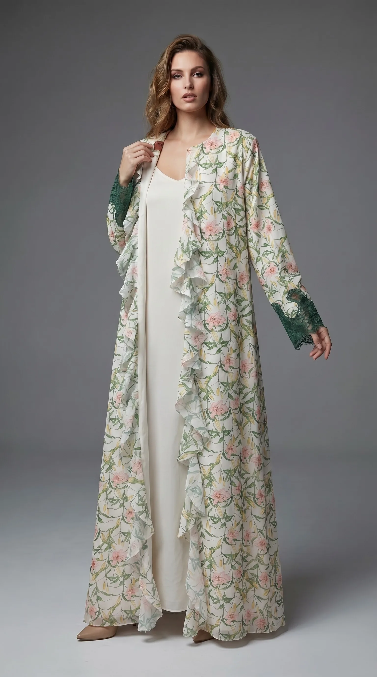 Botanical Pink Lilly Emerald Abaya 