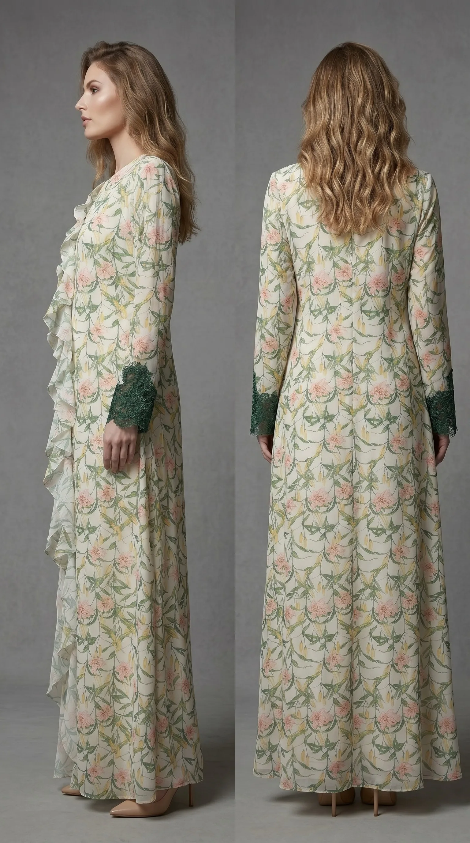 Botanical Pink Lilly Emerald Abaya 