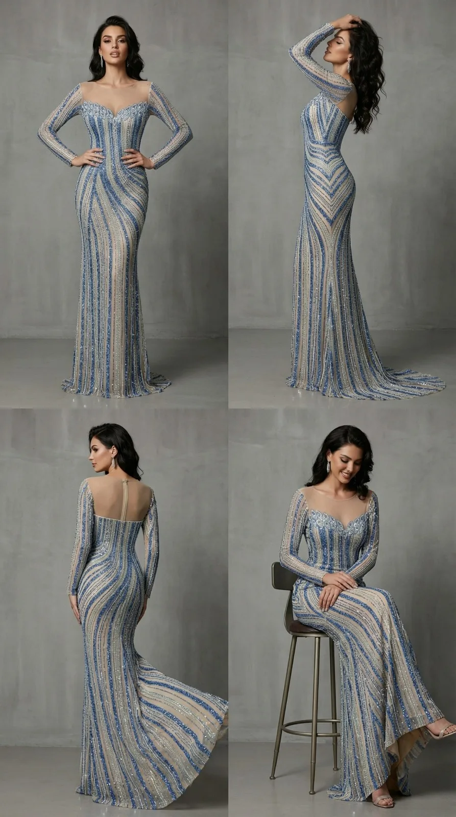 Bluish Embroidery Gowns