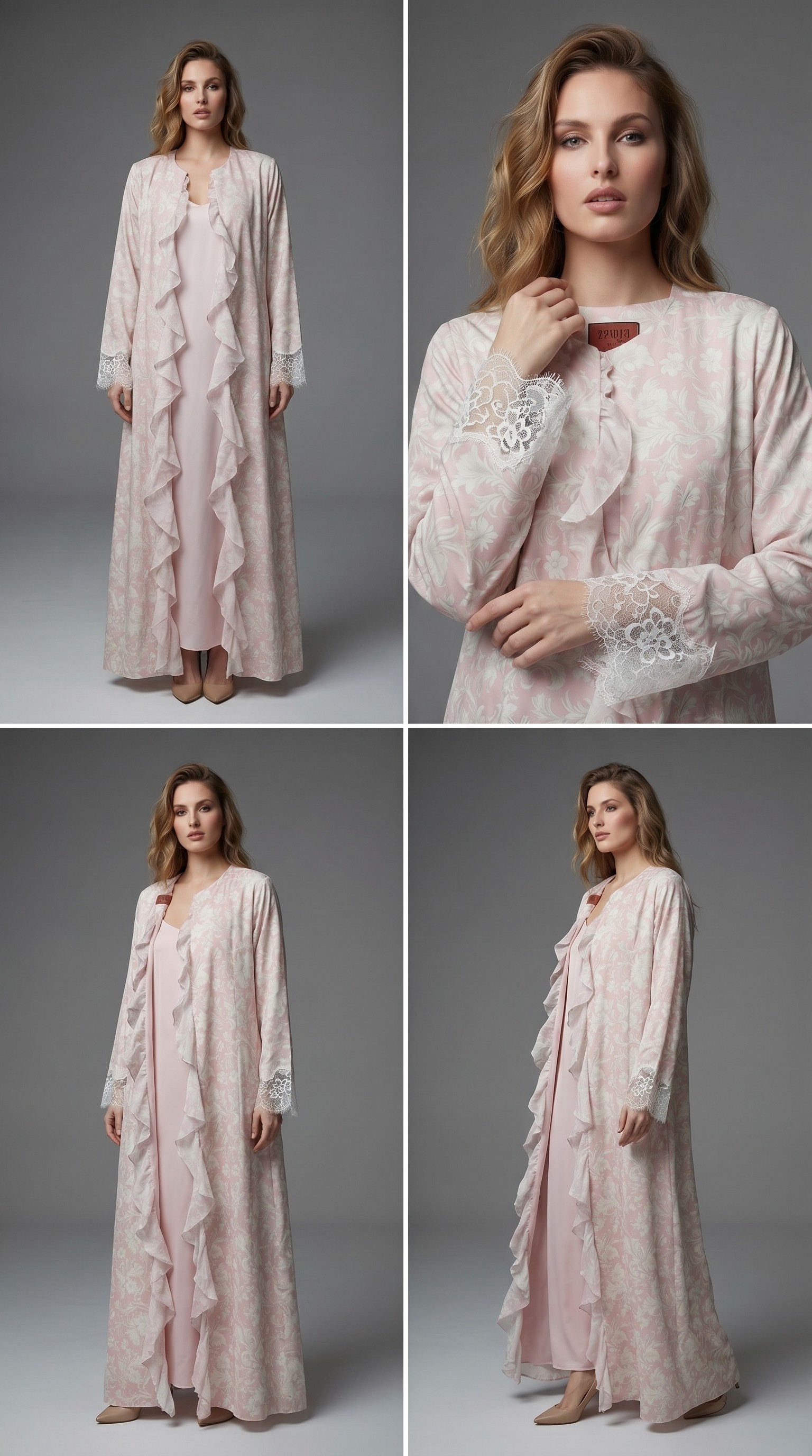 Pink Floral Damask Abaya